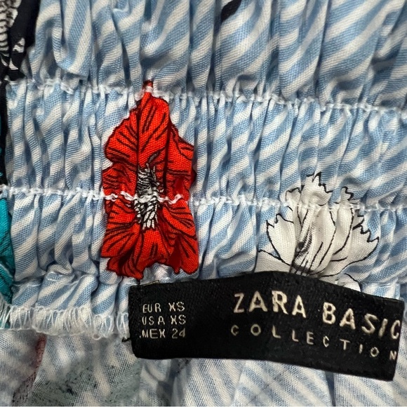 Zara A-Line Skirt Floral Midi Striped Button Front Skirt XS - Picture 2 of 5